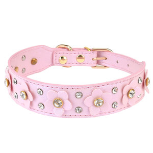 <span class=keywords><strong>Collar</strong></span> de Perro Personalizado con Flores de Estrás, Ajustable, con Dibujos Animados, Múltiples Opciones de Color, Cuero PU Duradero, Moda para Mascotas - Product Image 1