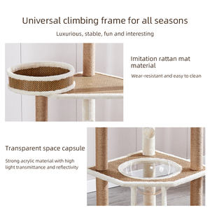 Tikar keren bingkai panjat kucing, empat musim Universal tikar rotan tujuan ganda Suede kayu ramah lingkungan 4 tingkat kucing tiang goresan - Product Image 5