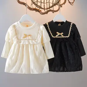 最新设计漂亮 6M 至 2Y 夏季苹果打印可爱女孩儿童长袖婴儿连衣裙裙子连衣裙