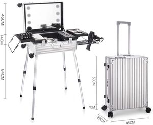 Trolley per trucco custodia per specchio luminoso <span class=keywords><strong>a</strong></span> LED valigia in argento borsa da <span class=keywords><strong>tavolo</strong></span> pieghevole custodia per trucco in alluminio - Product Image 5