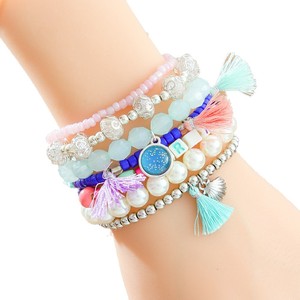 <b>Beaded</b> Bracelets <b>Set</b> Tassel Imitation Pearl Crystal Rhinestone Mom Charm Women's Bohemia Fashion Jewelry Stackable Bracelets - Product Image 5