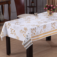 Nappe de table décorative en PVC RNPT avec motifs floraux et médaillons dorés/argentés, bordure et support en tissu pour salles à manger