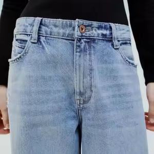 กางเกงยีนส์ทรงหลวมเอวต่ำแบบใหม่สำหรับผู้หญิง OEM ปรับแต่งได้ ทรงตรง ขากว้าง ล้างสี แฟชั่นลำลอง - Product Image 2