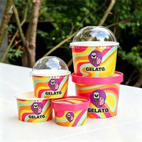 Gobelet à glace en papier kraft biodégradable jetable avec logo personnalisé, gobelet à yogourt glacé, gobelet à gelato à paroi simple avec couvercle