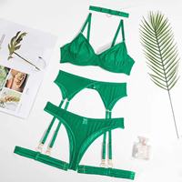 Ensemble de lingerie sexy trois points pour femme, en maille ajourée légère et confortable, avec effet amincissant, 4 pièces