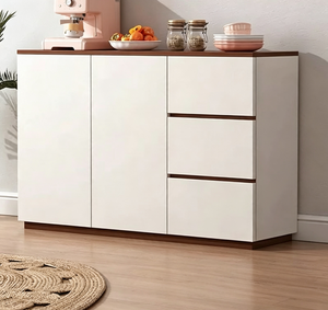 Modern Sideboard Cabinet White Storage <b>Cupboard</b> Wooden Top Freestanding Organizer for Living Room Dining Area - Product Image 1