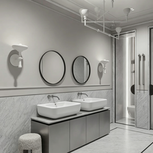 Résidence française minimaliste gris neutre avec roseau de plafond en plâtre sur mesure, cheminée en marbre, et aménagement LDK ouvert avec grandes fenêtres - Product Image 6
