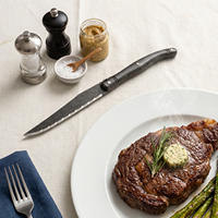 Ensemble de 6 couteaux à steak Laguiole en acier inoxydable, personnalisé, fait main, entièrement en acier inoxydable, finition délavée à la pierre, couverts en métal