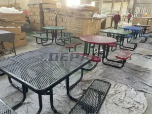 Outdoor Green Color Commercial Expanded Steel Picnic Tables For Forests