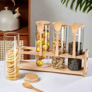 WISHOME <span class=keywords><strong>Barattoli</strong></span> in Vetro Ermetici con Coperchi in Bambù e Cucchiai <span class=keywords><strong>per</strong></span> Conservare Caffè, Zucchero, Sale, Tè, Spezie e <span class=keywords><strong>Alimenti</strong></span> - Product Image 4