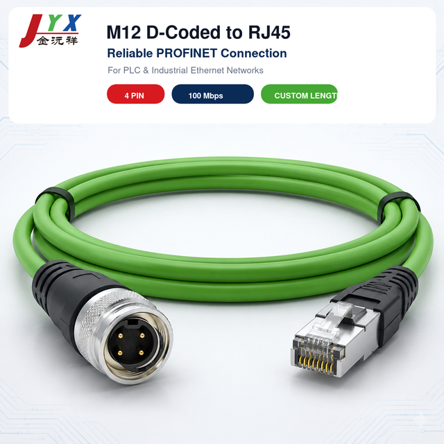 Custom M12 D Coded to RJ45 Industrial Ethernet Cable 4 Pin Shielded PROFINET Cable for PLC Automation Equipment