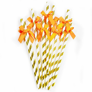 Creative Bow Paper Straws With Ribbon Biodegradable For Party Birthday Dessert Table Decorations - Product Image 2