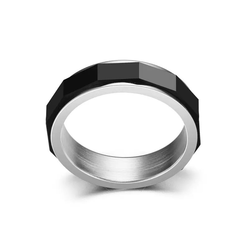 fashion jewelry new Stainless steel lovers irregular black multi-sided personality rotating ring