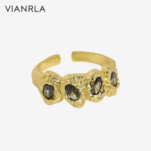 Anillo VIANRLA de Plata de Ley 925, Moderno, Chapado en Oro y Plata, Texturizado, con Circonita Cúbica, Ajustable, para Mujer - Product Image 1