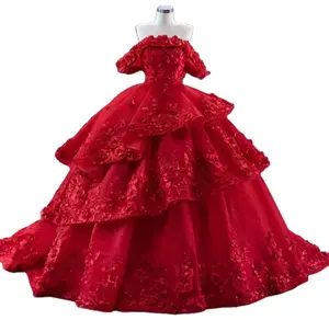 QUEENSGOWN custom colour off-shoulder 3d flower bubble dress bridal banquet evening ball gown
