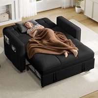 Sofá Cama Convertible Moderno 3 en 1, Sofá Cama con Estructura de Madera, Cama Extraíble, Futón de Lino, Respaldo Reclinable, Bolsillo Lateral, Dormitorio