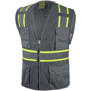 Veste de sécurité haute visibilité orange pour hommes, personnalisable avec logo, en tissu mesh zippé, couleur personnalisable, vente en gros - Product Image 1