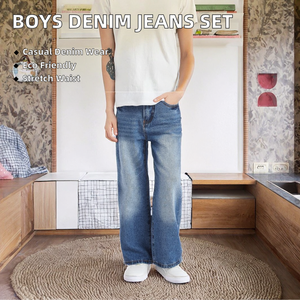 Conjuntos de 3 Piezas de Jeans de Mezclilla Rectos Transpirables y Ecológicos para Bebés Niños - Product Image 1