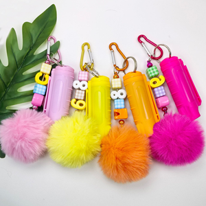 Self Defense Tool Sabre Safety Portable Press Compact Keychain Pendant with Pom Pom for Women Fashion <b>Keyring</b> Creative Gift - Product Image 1