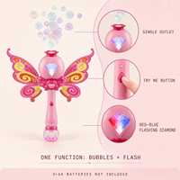 Ensemble de baguettes à bulles Princesse Diamant Papillon Rose de 10 pouces avec lumière clignotante pour les jeux en plein air et les fêtes des enfants