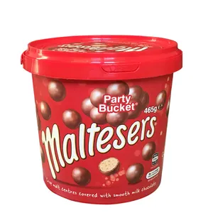 Heißer Verkauf PP IML benutzer definierte Lebensmittel runde Plastik eimer Malteser Schokoladen eimer Party Eimer