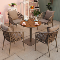 Ensemble de salle à manger d'extérieur en corde tressée de luxe moderne, style nordique, mobilier de patio en aluminium, table et chaises de jardin pour hôtel et complexe hôtelier