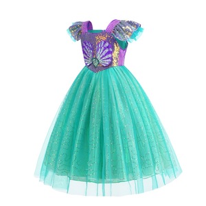 Halloween carnaval Cosplay paillettes sirène Ariel princesse Costumes fête d'anniversaire mariage <span class=keywords><strong>pied</strong></span> longueur robe de bal maille Tutu robe - Product Image 3