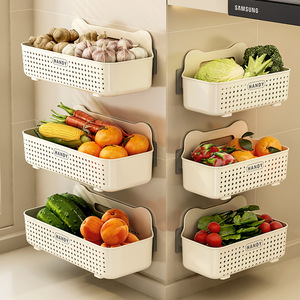 Handy Wall Mounted <b>Storage</b> <b>Basket</b> Cream White Rectangle Suction Cup Installation Kitchen Spice Rack Neatening <b>Storage</b> - Product Image 3