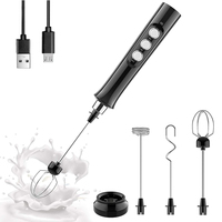 Mousseur à lait numérique à 3 vitesses réglable avec cuillères, en acier inoxydable et plastique, rechargeable par USB