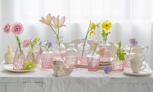 Vases à bourgeons en verre Ensemble de 30 Vases à bourgeons roses en vrac Mini bouteilles décoratives vintage Pièce maîtresse florale moderne pour mariage de fleurs - Product Image 6
