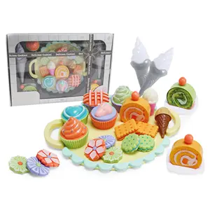 Children Pretend Play Game Set Afternoon Tea Dessert Cake Ice Cream Hamburger Kitchen Food Toys