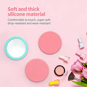 <span class=keywords><strong>Miroir</strong></span> de maquillage compact en silicone portable avec logo personnalisé |   Cadeau de voyage pour femmes et filles - Product Image 3