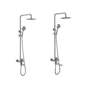 Stainless Steel Shower Set Round Rain <b>Head</b> Adjustable Height High Pressure Mixing Valve Bathroom Faucet - Product Image 4