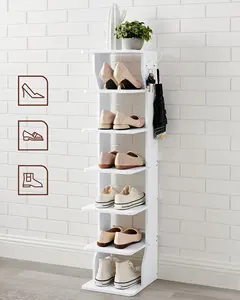 VASAGLE Space Saving Shoes Storage Stand For Front Door 6 Tier Slim Shoe Storage Rack Wood Vertical Shoe Rack