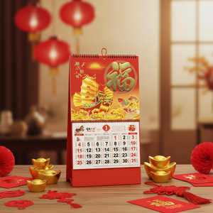 Calendario de Pared con el Carácter <span class=keywords><strong>Fu</strong></span> del Año Nuevo Chino 2026, Calendario Lunar Personalizado al por Mayor para Escritorio y Pared - Product Image 3