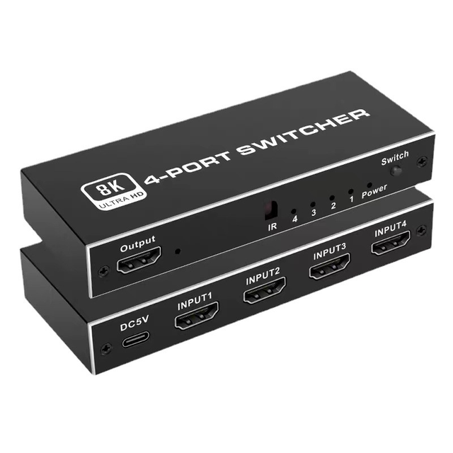 8K @60Hz HDMI-Compatible 2.1 Switch 4K 120HZ 4 In 1 Out HD HDR HDMI-Compatible Switch Remote 4 Port Switcher Splitter Adapter