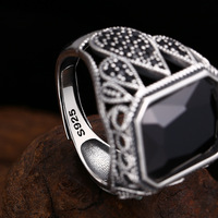 Bague BOCAI S925 en argent sterling pour homme, motif goutte d'eau rétro, zircon noir, charme romantique en forme de plan tangent, bijoux en argent