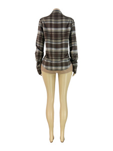 Viviblook Z1222TP02 Camiseta de Mujer, Elástica, Casual, Estampado a Cuadros, Sexy, Manga Larga, Cuello Redondo, Cuello en V, Talla Grande - Product Image 4
