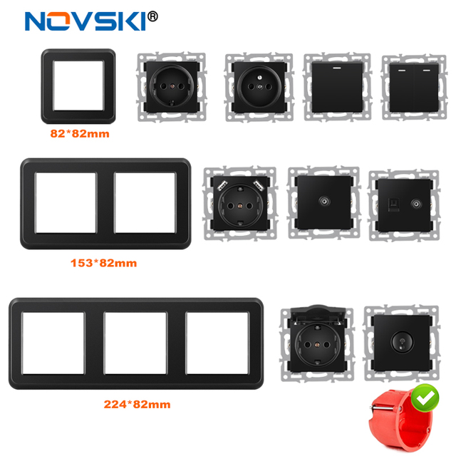 NOVSKI Wall-mounted Module DIY European Standard Black Plastic Frame Smart Infrared Induction CE Certified Socket Light Switch