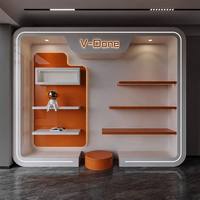Vitrine murale LED personnalisée avec éclairage, finition laquée brillante, pour présentation en magasin de cosmétiques et exposition en boutique