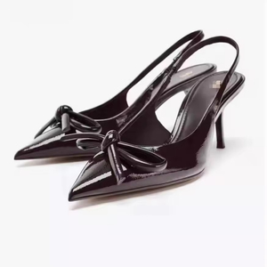 Sandalias de tacón alto para mujer, estilo personalizado, tacón fino, venta al por mayor, punta puntiaguda, negras, con tira trasera, sandalias de verano en stock - Product Image 6