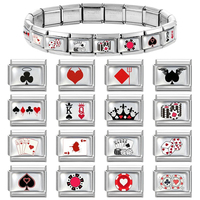 Bracelet à breloques italien motif carte de poker, en acier inoxydable plaqué or 18 carats, bijou modulaire multifonctionnel à assembler soi-même, unisexe