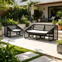 Ensemble de canapés d'extérieur en rotin PE moderne, 2 pièces, couleur kaki foncé, meubles de patio pour repas avec coussins résistants aux UV pour jardin et cour