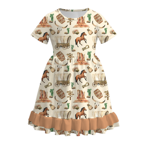 Bebé niños niño niña verano granja moda leche orgánica seda caballo Chook estampado vestido con volantes listo para enviar venta al por mayor personalizado - Product Image 5