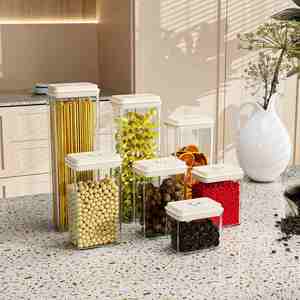 Organisateur de garde-manger de cuisine en plastique hermétique étanche pour le stockage des céréales et des spaghettis 0.5L-1.8L Pot à grains empilable - Product Image 1