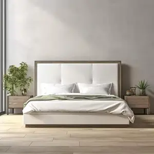 Fabricante profissional de móveis de quarto com moldura de carvalho cama de madeira retangular