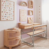 Table de chevet en rotin de style japonais, région nordique, vintage, minimaliste, petite armoire latérale, véritable mini armoire de rangement à double niveau