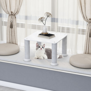 Table multifonctionnelle pour chat blanc, mobilier pour animaux de compagnie, griffoir DIY, table basse, bac à litière, étagère de rangement, rebord de fenêtre - Product Image 2