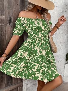 Robe décontractée imprimée automne 2026, taille haute, manches lanternes, style urbain ample, sexy, imprimé floral de pin, pour femme audacieuse - Product Image 5