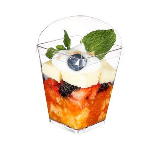 Wholesaler 2oz 3oz 5oz 7oz Mini Dessert Cups Mousse Pudding Parfait Cups Square <b>Clear</b> Plastic Dessert Cups with Lid and Spoons - Product Image 4